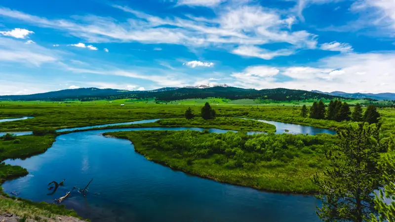 A Montana river valley at sunset